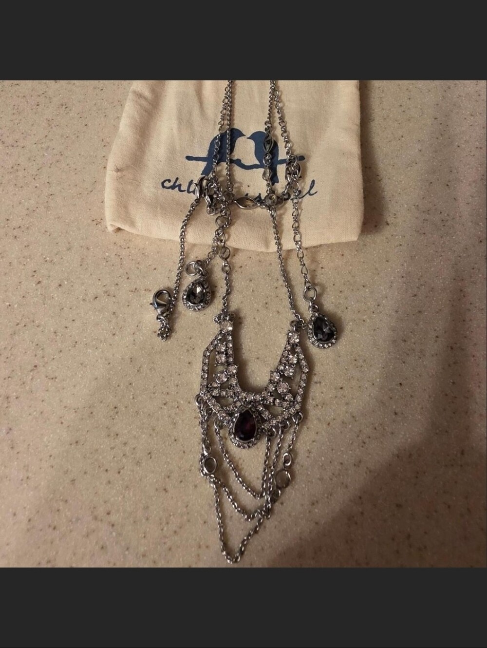 Chloe + Isabel Silver-Tone Multi Chain Necklace with Dark Gem.